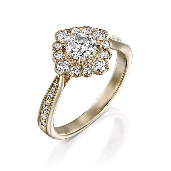 טבעת וינטג׳ משובצת יהלום שחור זהב vintage gold ring diamond elegant