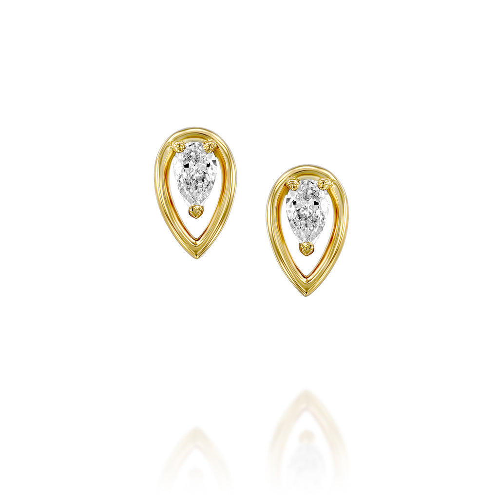 gold drop diamond earings luxary עגילי זהב משובץ יהלום טיפה יוקרתי