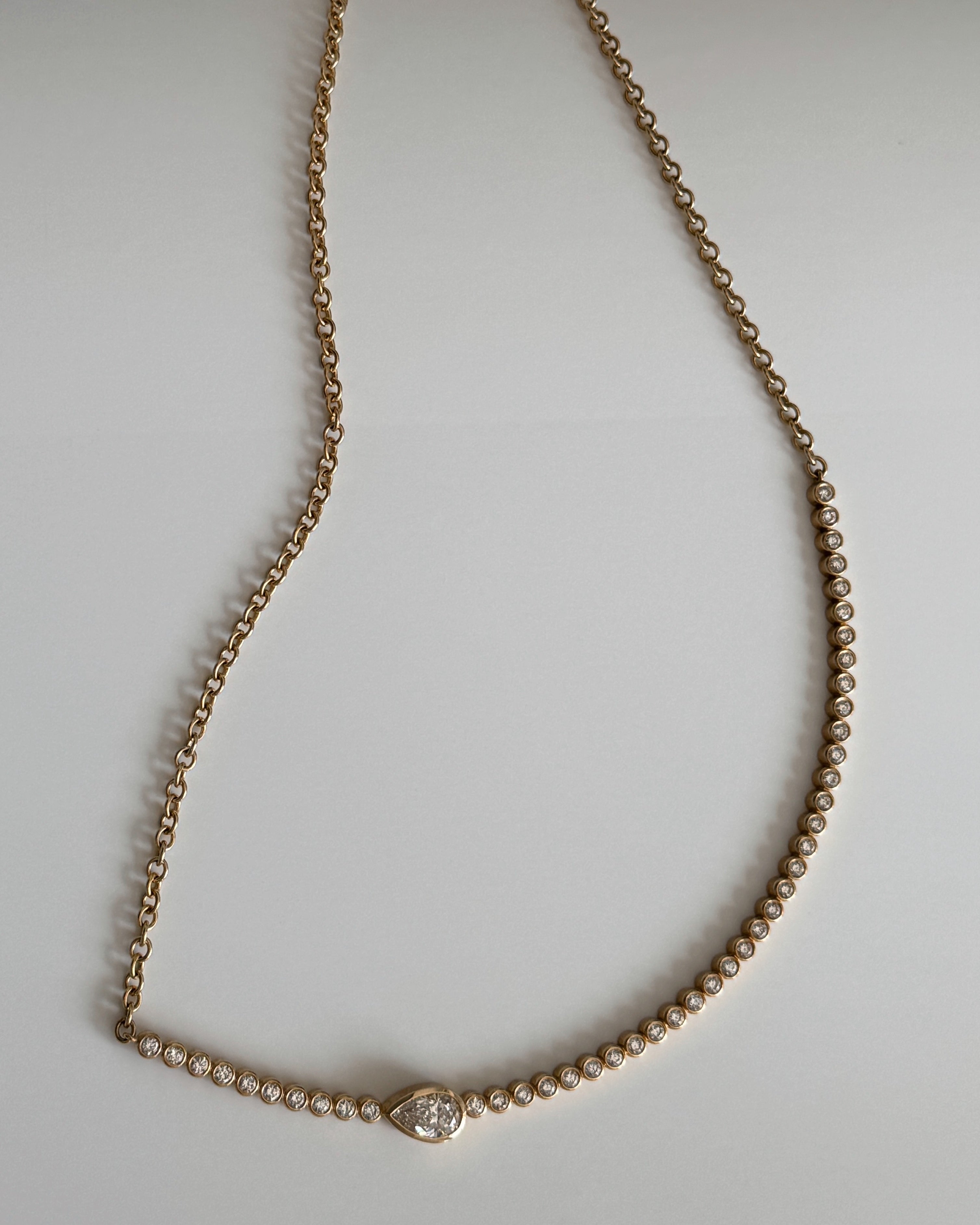 A neck piece line of bubbles with pear