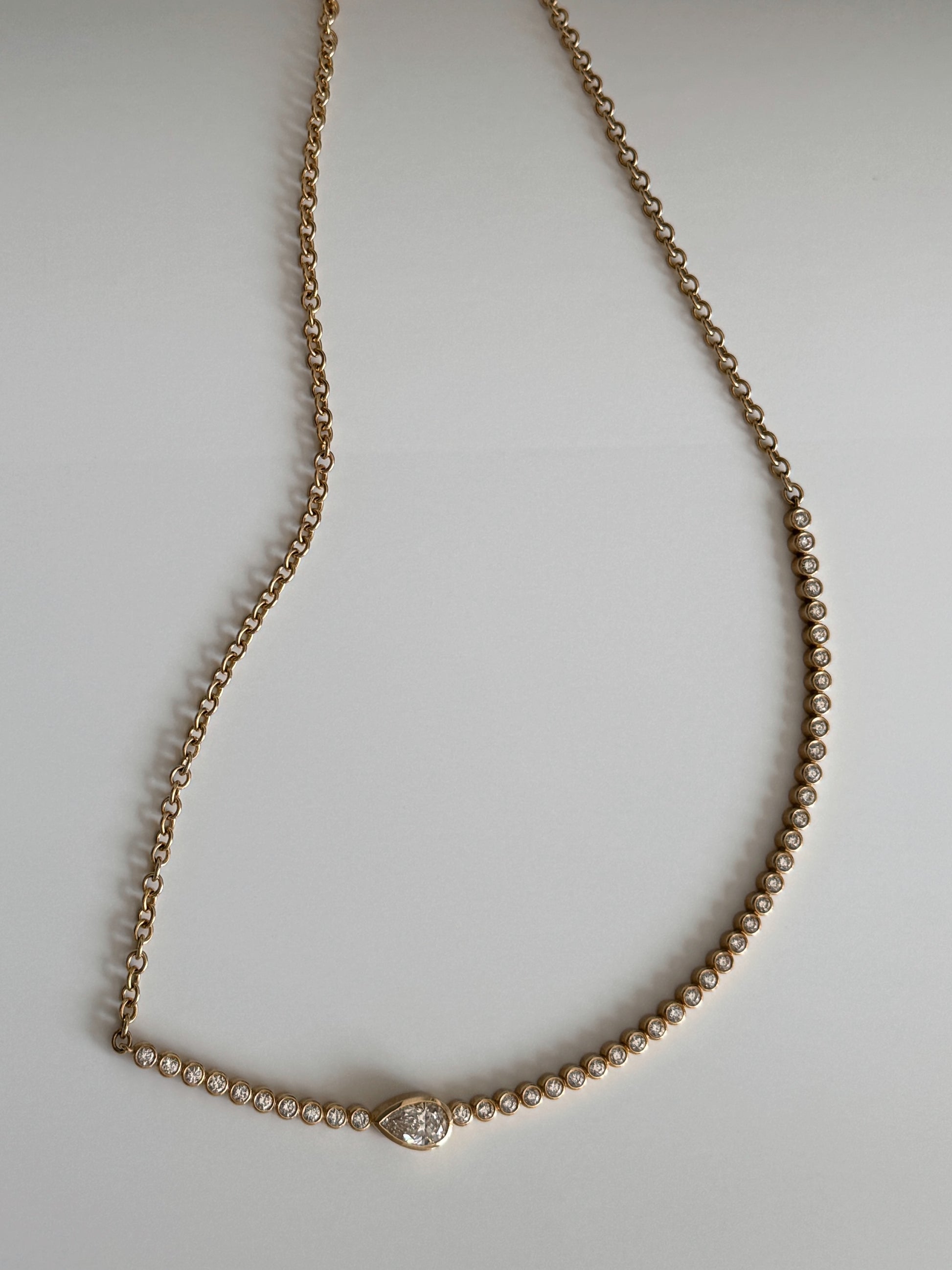 A neck piece line of bubbles with pear