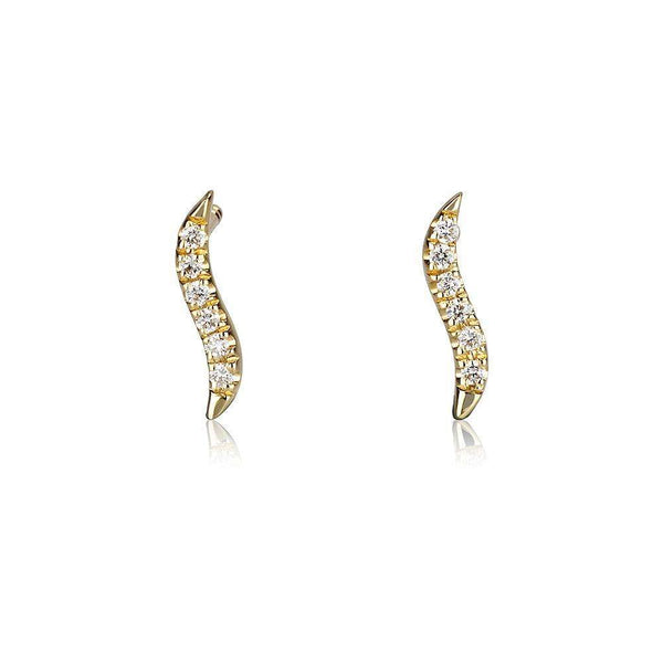 עגילי יהלום גל משובצים יהלומים זהב מסוגנן wave diamond earings fancy design