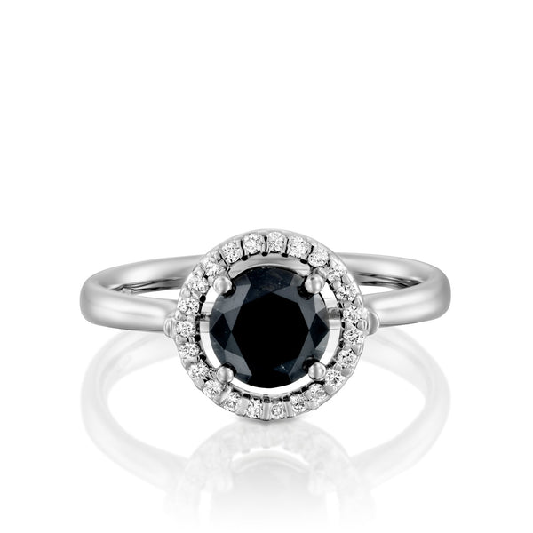טבעת כסף משובצת יהלום שחור היילו silver black diamond ring personalized