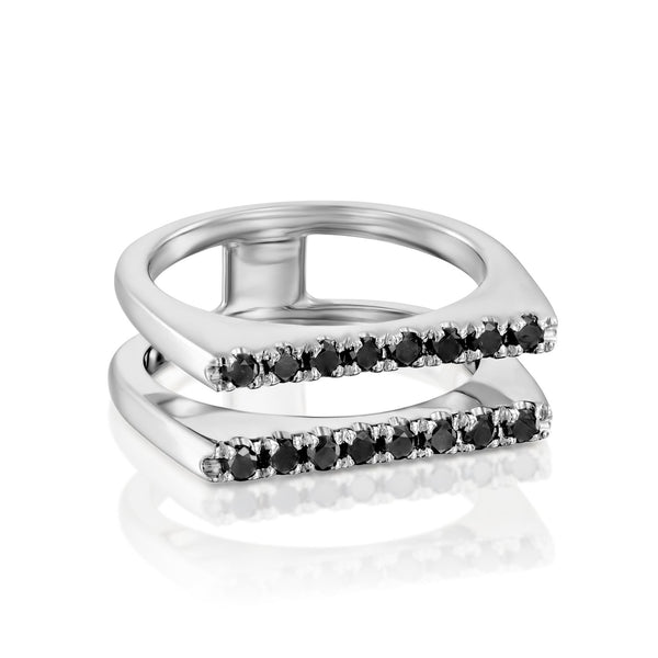 black diamond strips white gold ring טבעת יהלום שחור פסים זהב לבן