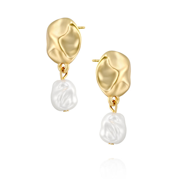 emilia pearl gold earrings עגילי זהב פנינים