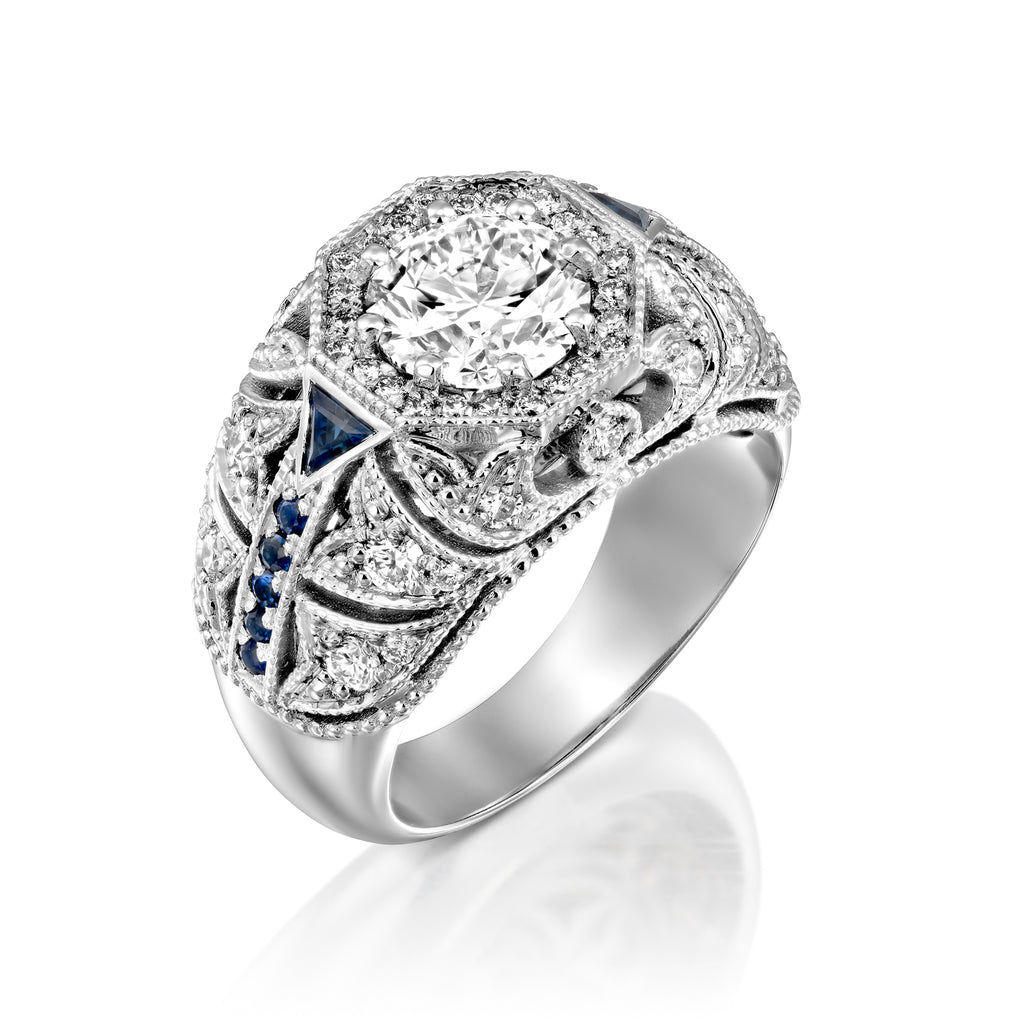 טבעת יהלום חותם ספיר מעוצבת אישית יוקרתי white gold diamond ring stamp personal designed