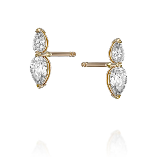 עגילי יהלום טיפה כפול מעוצב diamond drop earings luxary design