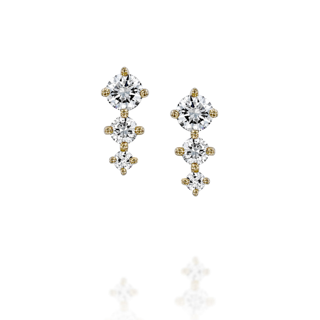 עגילי יהלום משולש יוקרתי זהב diamond tripple earings precious gold