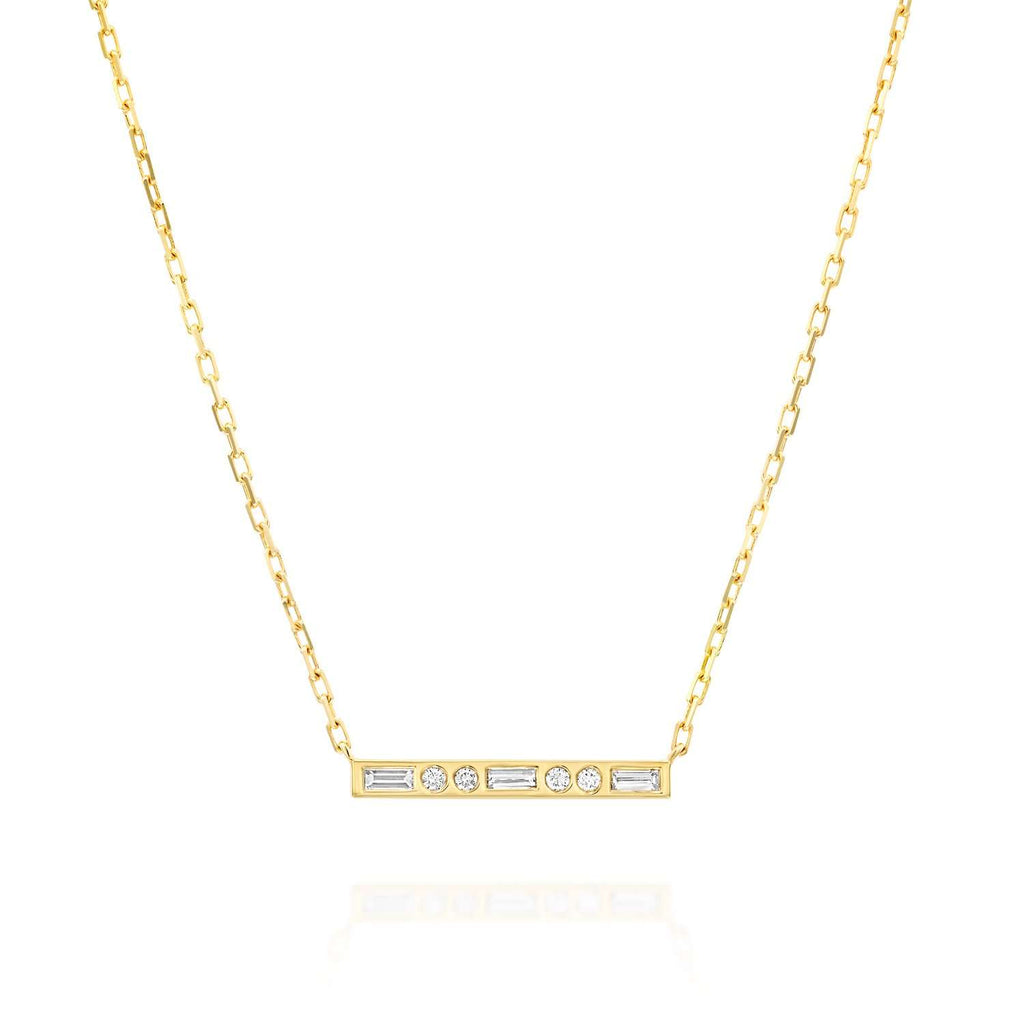 שרשרת זהב פס משובץ יהלומים לבנארו יוקרתית מעוצבת gold necklace straight diamond stylish