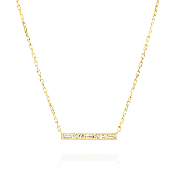 שרשרת זהב פס משובץ יהלומים לבנארו יוקרתית מעוצבת gold necklace straight diamond stylish